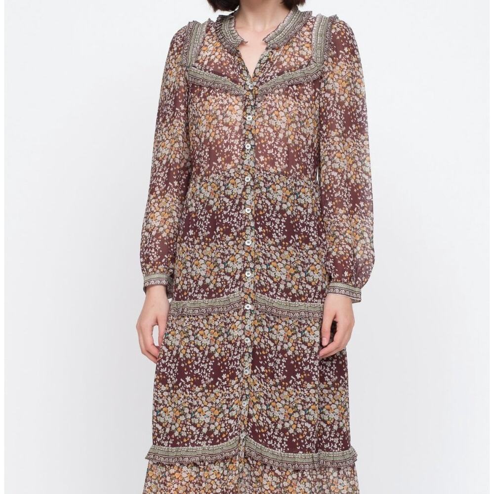 NWT Sea New York Maya Long Sleeve Midi Dress Brown